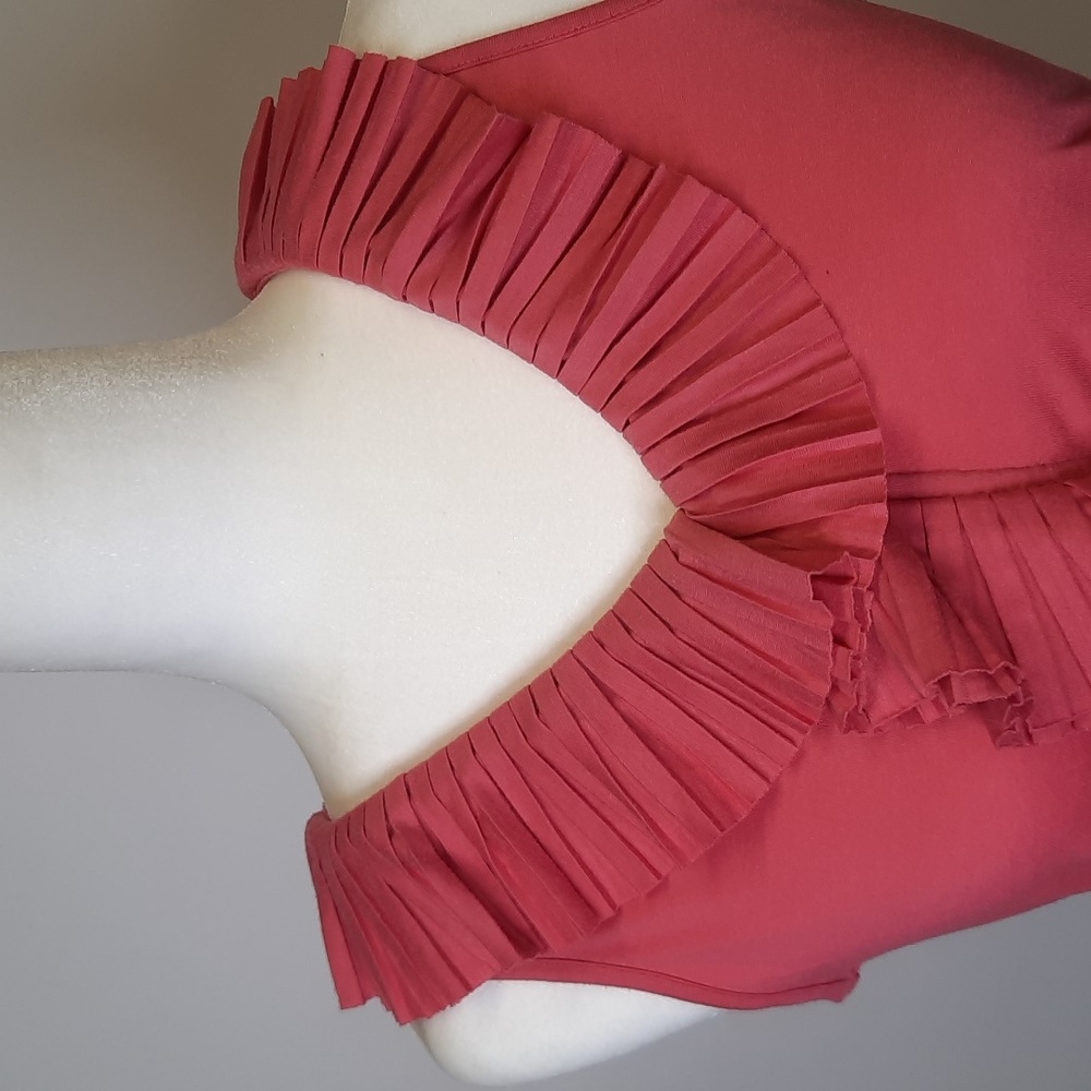 Talbots Carnation Pink Sleeveless V-neck with Ruffled Neckline, Size Petite S - Picture 2 of 6